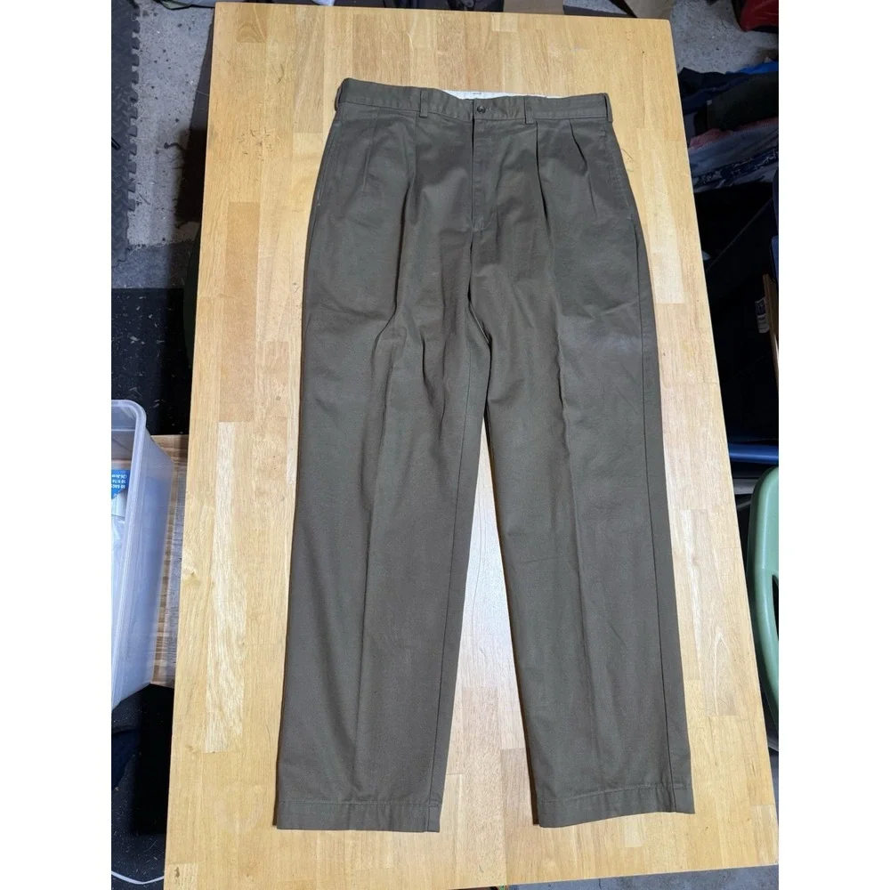 Vintage Polo Ralph Lauren Chino Pants Mens 35x32 Brown Pleated 100% Cotton